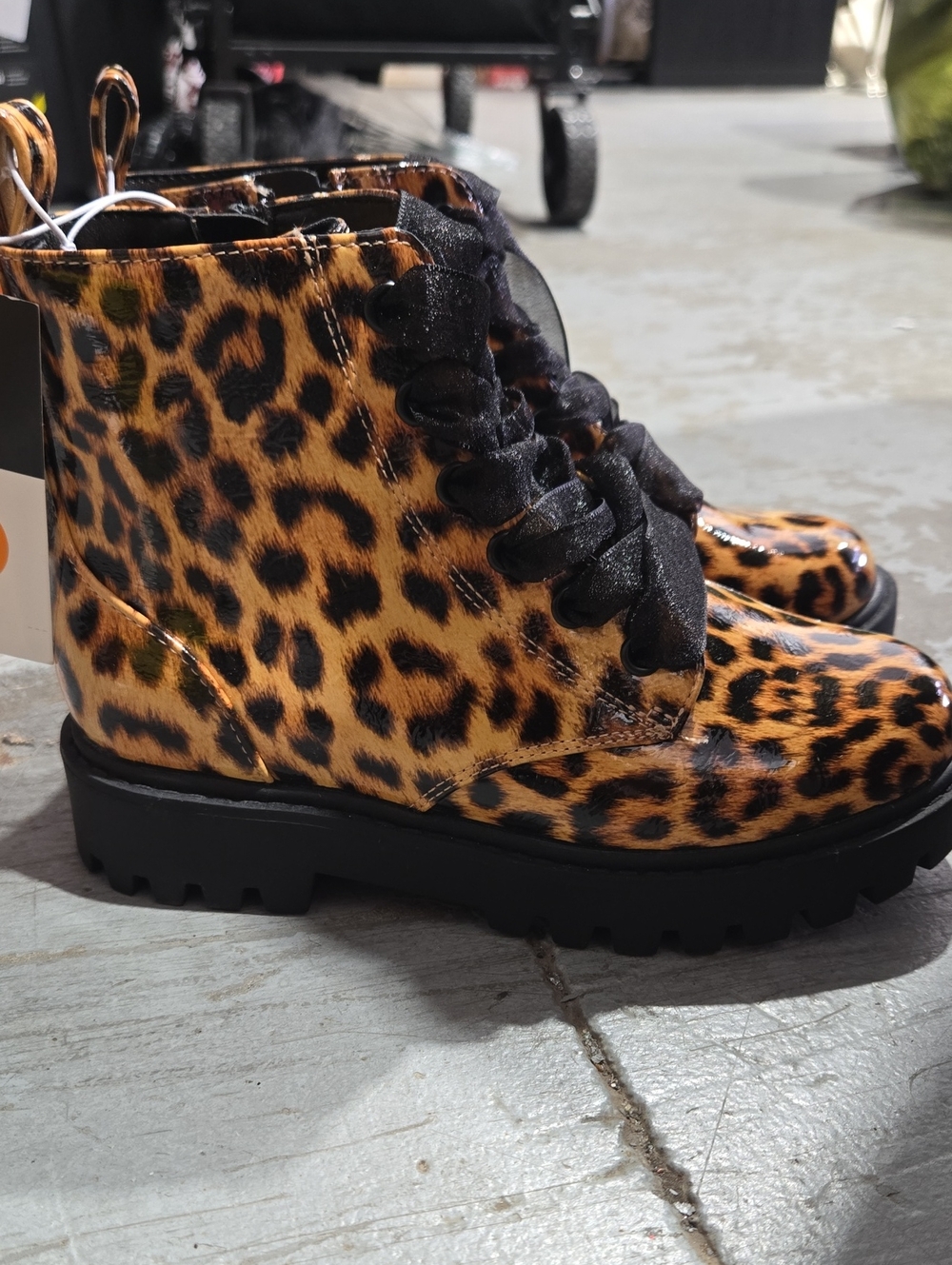 Leopard Print Lace-Up Kids Ankle Boots - Black & Brown